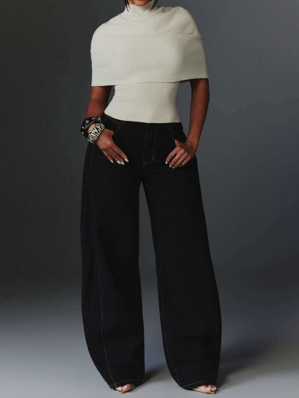 White Casual Women's Ribbed Mock Neck Fitted Knit Top
